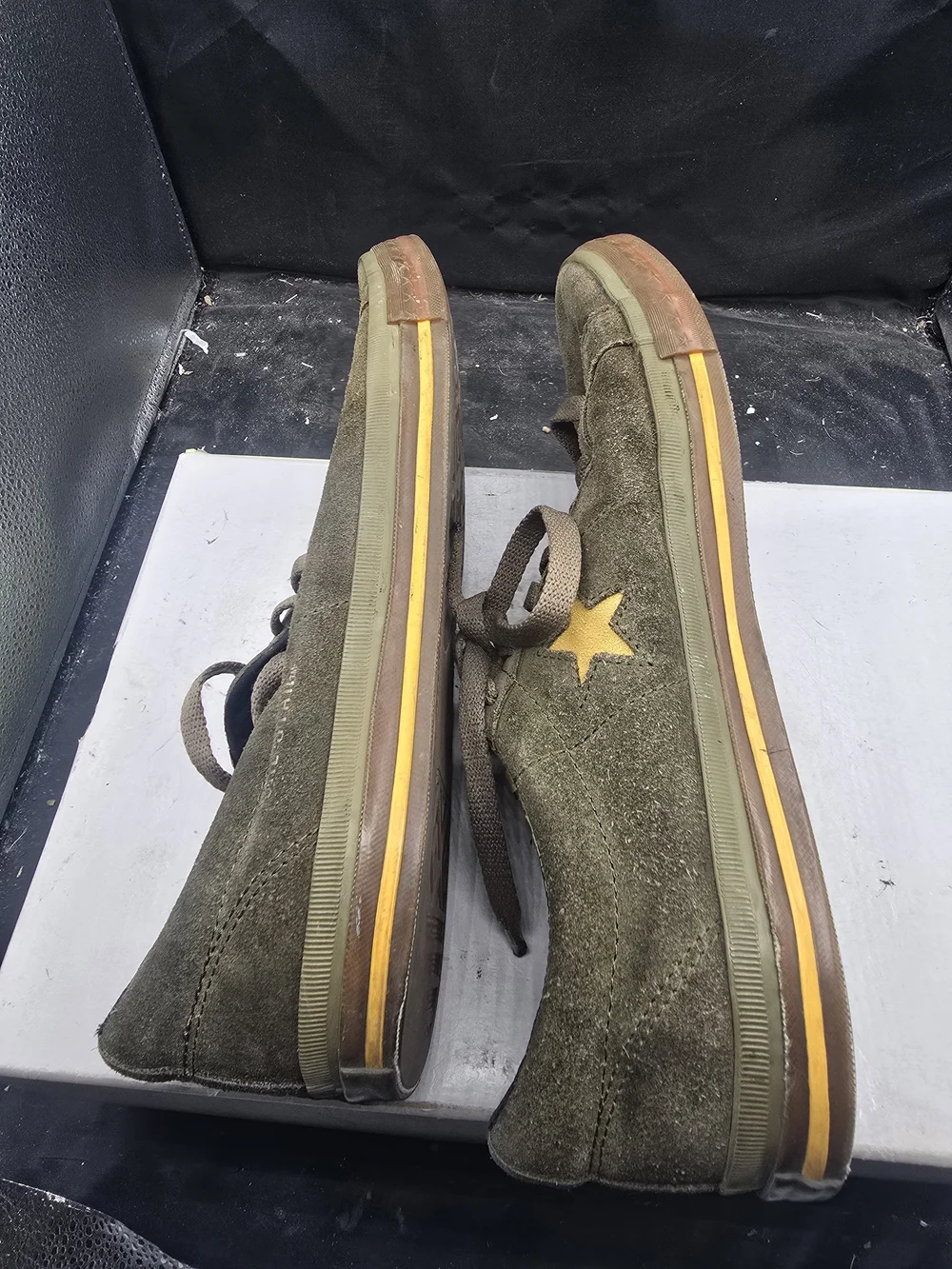 Converse Olive Green Suede Sneakers with Yellow Star Accents - Picture 3 of 7